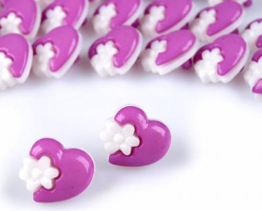 10 Knöpfe Herzen mit Blumen lila 