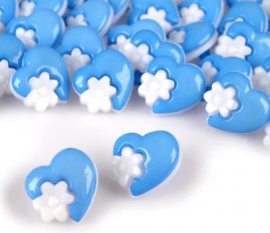 10 Knöpfe Herzen mit Blumen blau 