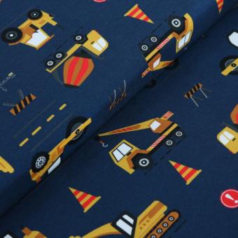 Jerseystoff Baufarzeuge dunkelblau 