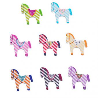 10 Holzknöpfe Pferde gestreift Mix 