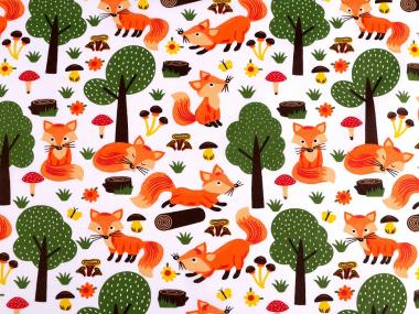 Baumwollstoff mit Kindermotiv Kinderstoff Mister Fuchs  beige 