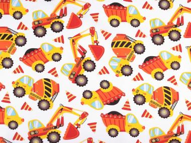 Baumwollstoff mit Kindermotiv Kinderstoff Baustelle Bagger orange 