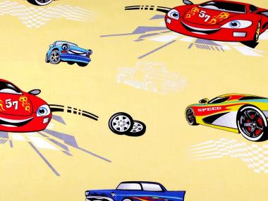 Baumwollstoff mit Kindermotiv Kinderstoff Car Auto gelb 