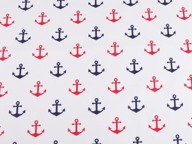 Baumwollstoff mit Ankermotiv rot-blau-weiss 