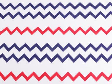 Baumwollstoff mit Zickzackmuster rot-blau-weiss 