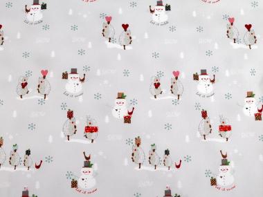 Baumwollstoff Weinachtsmotiv Schneemann Igel 