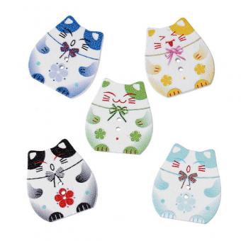 5 Holzknöpfe Katzen Mix 