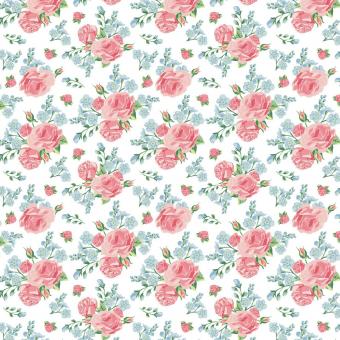 Baumwollstoff Rosenmuster weiß Popeline 