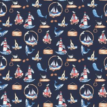 Baumwollstoff Anker Maritim d.blau Digitaldruck 