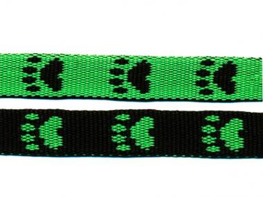 Gurtband 15mm Pfoten lime-schwarz 