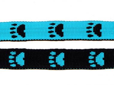 Gurtband 25mm Pfoten türkis-schwarz 