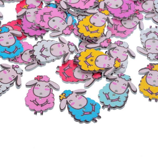 10 Holzknöpfe Schafe Mix 