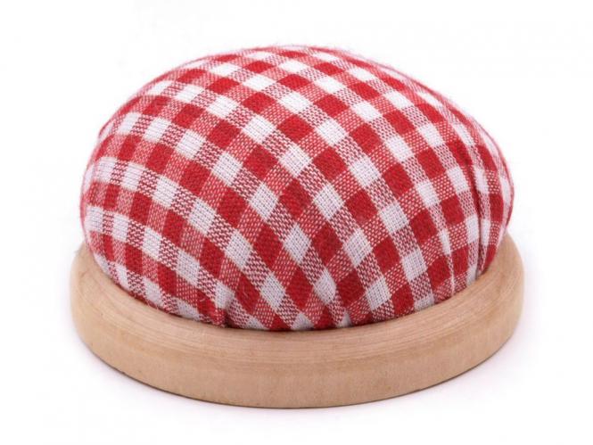 Nadelkissen mit Holzboden rot-weiß 