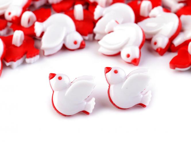 10 Knöpfe Tauben rot-weiß 