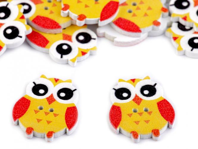 5 Knöpfe Eulen gelb-rot 