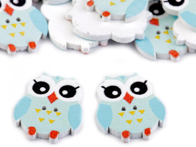 5 Knöpfe Eulen blau 