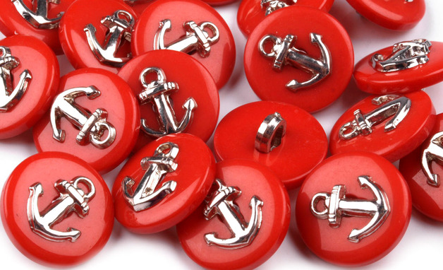 5 Knöpfe Anker rot 