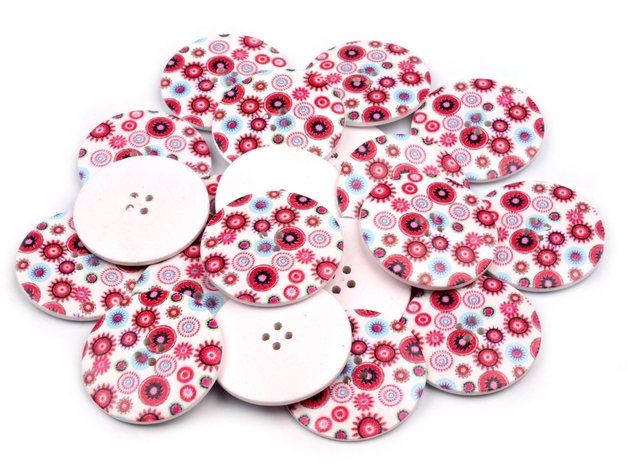 5 Holzknöpfe Blumen Größe 60 Mandala 