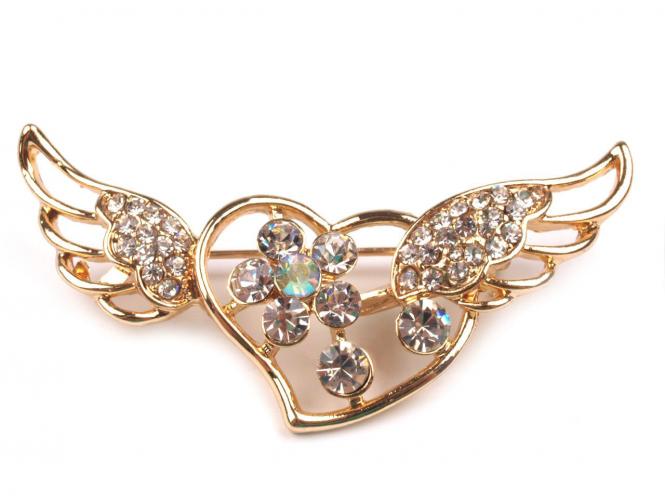 Brosche Herz gold glitzer 