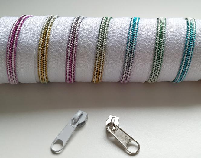 Reißverschluss 5mm bunt Regenbogen weiss 25m