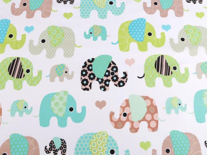 Baumwollstoff Elefanten Elefantenstoff mint-braun 