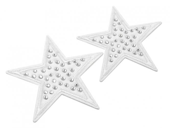 Aufbügler Stern mit Steinen weiss 