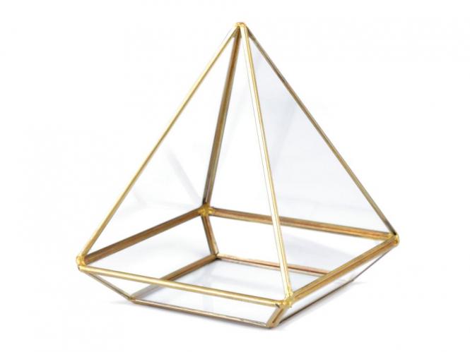 Glasvase Pyramide 13,8x15,5 cm gold Blumentopf Pflanzschale Glashänger 