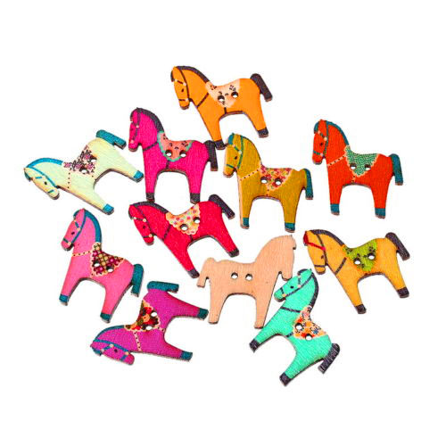 10 Holzknöpfe Pferde Mix 