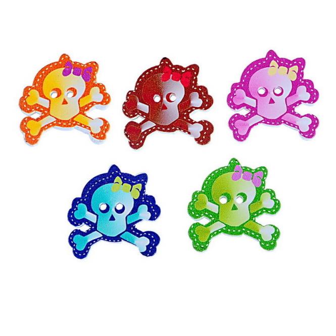 10 Holzknöpfe Totenköpfe  Mix 