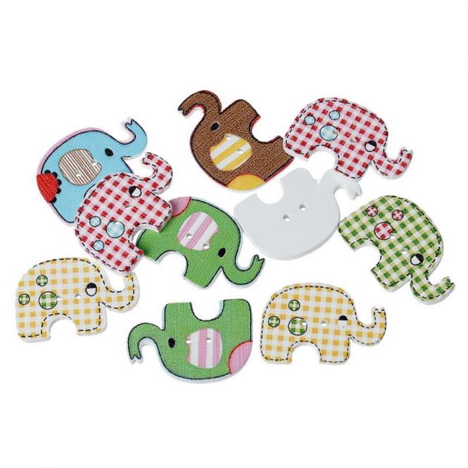 10 Holzknöpfe Elefanten 