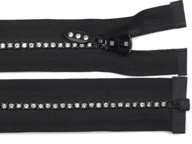 Glitzer-Reißverschluss 35cm schwarz teilbar 