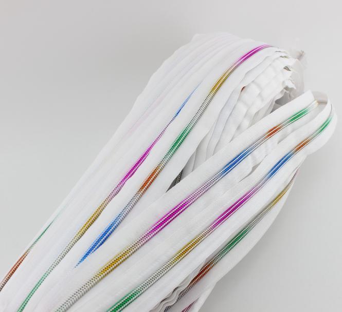 endlos Reißverschluss 5mm regenbogen weiß 3m