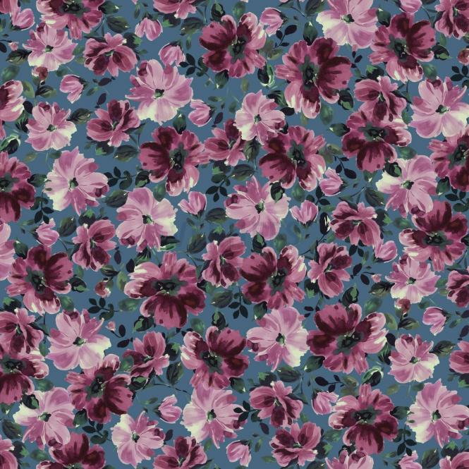 Jerseystoff Blumenstoff French Terry petrol Bio 