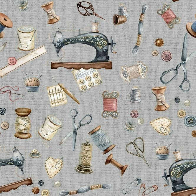 Canvas Digital Baumwollstoff NÄHEN grau 