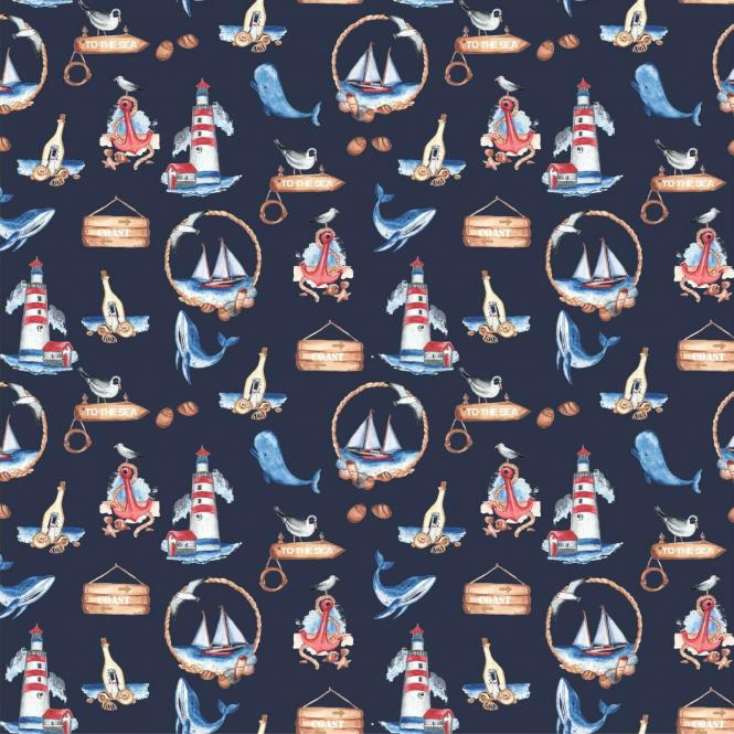 Baumwollstoff Anker Maritim d.blau Digitaldruck 