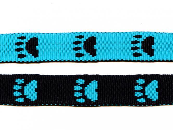 Gurtband 25mm Pfoten türkis-schwarz 